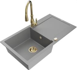 Mexen Leo chiuvetă de bucătărie din granit cu 1 compartiment cu scurgător și baterie Savita, gri - 6501-71-672601-50 (6501-71-672601-50)