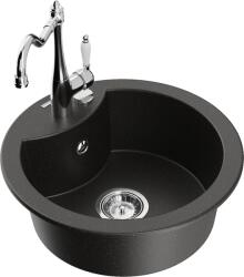 Mexen Diego chiuvetă din granit cu 1 compartiment cu baterie de bucătărie Carla, negru/auriu metalic - 6512-75-670700-00 (6512-75-670700-00)