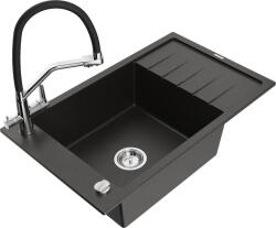 Mexen Chiuvetă de granit cu 1 compartiment Mexen Elias cu picurător și baterie de bucătărie Duo, negru/auriu metalizat - 6511-75-67170 (6511-75-671701-07)