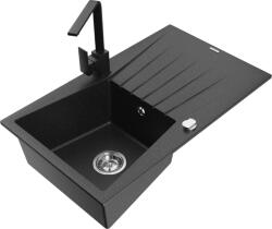 Mexen Cesar chiuvetă de granit cu 1 recipient și scurgător și baterie bucătărie Rita, negru/argintiu metalic - 6514-73-670300-70 (6514-73-670300-70)