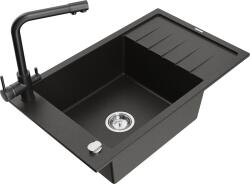 Mexen Elias chiuvetă de granit cu 1 compartiment cu scurgător și baterie de bucătărie Duero, negru/auriu metalizat - 6511-75-671 (6511-75-671600-70)