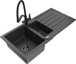 Mexen Andres chiuvetă de granit cu 1, 5 cuve cu scurgător și baterie bucătărie Duo, negru punctat - 6515-76-671701-70-B (6515-76-671701-70-B)