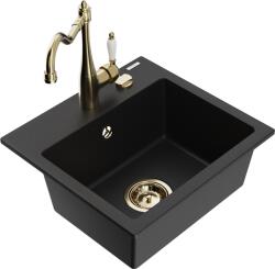 Mexen Milo chiuvetă de bucătărie din granit cu 1 compartiment și baterie de bucătărie Carla, negru - 6505-77-670700-50 (6505-77-670700-50)