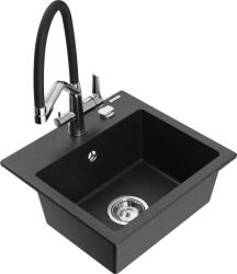 Mexen Milo chiuvetă de granit cu 1 compartiment cu baterie de bucătărie Duo, negru/argintiu metalizat - 6505-73-671701-07 (6505-73-671701-07)