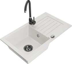 Mexen Pablo chiuvetă de granit cu 1 compartiment cu scurgător și baterie de bucătărie Telma, alb - 6510-20-670200-70 (6510-20-670200-70)