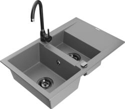 Mexen Gaspar chiuvetă de granit cu 1, 5 compartimente cu scurgător și baterie de bucătărie Telma, gri - 6507-71-670200-70-B (6507-71-670200-70-B)