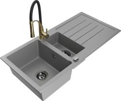 Mexen Andres Chiuvetă de granit de 1, 5 compartiment cu picurător și baterie de bucătărie Aster, gri - 6515-71-73450-57-B (6515-71-73450-57-B)