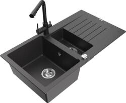 Mexen Matias chiuvetă din granit cu 1, 5 compartimente cu scurgător și baterie de bucătărie Duero, negru înspicat (6502-76-671600-70)