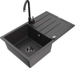 Mexen Bruno chiuvetă de granit cu 1 compartiment, cu picurător și baterie de bucătărie Telma, negru cu pete (6513-76-670200-70-B)
