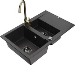 Mexen Gaspar chiuvetă de granit cu 1, 5 cuve cu scurgător și baterie de bucătărie Telma, negru - 6507-77-670200-50-B (6507-77-670200-50-B)