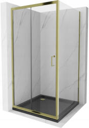 Mexen Apia cabina de duș cu uși glisante 90 x 90 cm, transparentă, aurie + cadă de duș Flat, neagră (840-090-090-50-00-4070G)