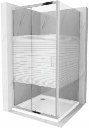 Mexen Apia cabina de duș glisantă 100 x 100 cm, dungi albe, crom + cadă de duș Flat - 840-100-100-01-20-4010 (840-100-100-01-20-4010)