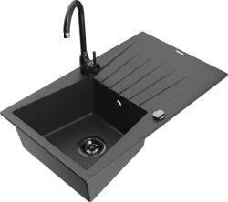 Mexen Cesar chiuvetă de granit cu o cuvă, cu scurgător și baterie de bucătărie Telma, negru cu stropi (6514-76-670200-70-B)