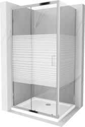 Mexen Apia cabina de duș culisantă 110 x 100 cm, dungi albe, crom + cadă de duș Flat - 840-110-100-01-20-4010 (840-110-100-01-20-4010)