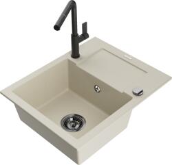 Mexen Enzo chiuvetă de granit cu 1 cuvă, cu scurgător și baterie de bucătărie Flora, bej - 6506-69-670401-70-B (6506-69-670401-70-B)
