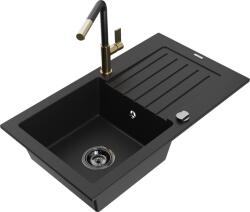 Mexen Pablo chiuvetă de granit cu 1 compartiment cu scurgător și baterie de bucătărie Flora, negru - 6510-77-670401-57-B (6510-77-670401-57-B)