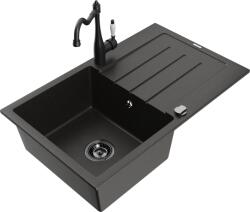 Mexen Bruno chiuvetă de granit cu 1 compartiment și picurător și baterie de bucătărie Carla, metalic negru/auriu - 6513-75-67070 (6513-75-670700-70-B)