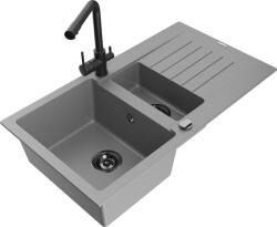 Mexen Matias chiuvetă din granit cu 1, 5 compartimente cu scurgător și robinet de bucătărie Duero, gri - 6502-71-671600-70-B (6502-71-671600-70-B)
