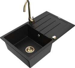 Mexen Bruno chiuvetă de granit cu o singură cuvă cu scurgător și baterie de bucătărie Telma, negru - 6513-77-670200-50 (6513-77-670200-50)