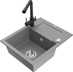 Mexen Enzo chiuvetă de granit cu 1 compartiment, cu scurgător și baterie de bucătărie Duero, gri - 6506-71-671600-70 (6506-71-671600-70)