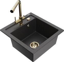 Mexen Vito chiuvetă de granit cu 1 cuvă și baterie de bucătărie Duero, negru cu pete - 6503-76-671600-50 (6503-76-671600-50)