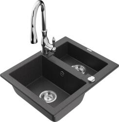 Mexen Carlos chiuvetă de bucătărie din granit cu 1, 5 camere cu baterie Savita, neagră cu stropi - 6518-76-672601-00 (6518-76-672601-00)