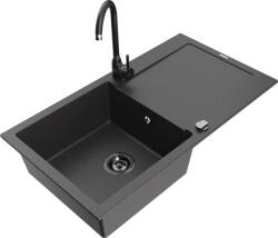 Mexen Leo chiuvetă de granit cu 1 compartiment cu scurgător și baterie de bucătărie Telma, neagră pătate (6501-76-670200-70-B)