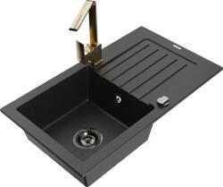 Mexen Chiuvetă de granit Mexen Pablo cu 1 compartiment, cu scurgător și robinet de bucătărie Rita, negru/auriu metalizat - 6510-75-670 (6510-75-670300-50-B)