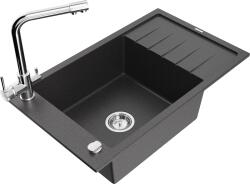 Mexen Elias chiuvetă de granit cu 1 cuvă cu scurgător și baterie de bucătărie Duero, negru pătat - 6511-76-671600-00 (6511-76-671600-00)