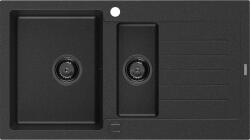 Mexen Matias chiuvetă de bucătărie din granit cu 1, 5 cuve cu scurgător 900 x 505 mm negru/argintiu metalic, sifon negru - 650290 (6502901505-73-B) Chiuveta