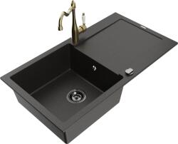Mexen Leo chiuvetă de bucătărie din granit cu 1 compartiment, cu scurgător și baterie de bucătărie Carla, negru/auriu (6501-75-670700-50-B)