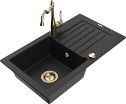 Mexen Pablo chiuvetă de granit cu 1 compartiment cu scurgător și baterie de bucătărie Carla, negru - 6510-77-670700-50 (6510-77-670700-50)