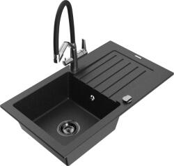 Mexen Pablo chiuvetă din granit cu 1 compartiment și scurgător și baterie de bucătărie Duo, negru/argintiu metalic - 6510-73-671 (6510-73-671701-07-B)