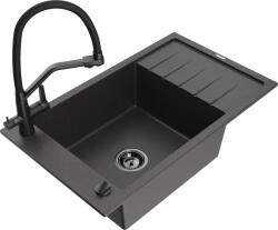 Mexen Elias chiuvetă de granit cu un compartiment, cu picurător și baterie de bucătărie Duo, Negru cu picățele - 6511-76-671701- (6511-76-671701-70-B)
