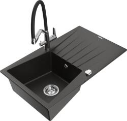 Mexen Cesar chiuvetă din granit cu o singură cuvă, cu scurgător și baterie de bucătărie Duo, negru/auriu metalic (6514-75-671701-07)