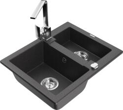 Mexen Carlos chiuvetă de granit cu 1, 5 compartimente cu robinet de bucătărie Rita, negru pătat - 6518-76-670300-00 (6518-76-670300-00)
