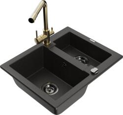 Mexen Carlos chiuvetă din granit cu 1, 5 compartimente cu baterie de bucătărie Duero, negru/metalic auriu (6518-75-671600-50-B)