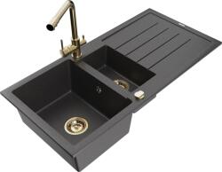 Mexen Andres chiuvetă de granit 1, 5-țeavă cu picurător și baterie de bucătărie Duero, negru pătat - 6515-76-671600-50 (6515-76-671600-50)