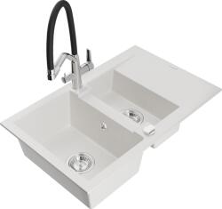 Mexen Gaspar chiuvetă de granit cu 1, 5 compartimente cu scurgător și baterie de bucătărie Duo, alb - 6507-20-671701-07 (6507-20-671701-07)