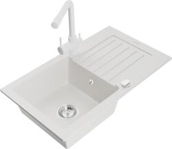 Mexen Pablo chiuvetă de granit cu 1 compartiment cu scurgător și baterie de bucătărie Duero, albă - 6510-20-671600-20 (6510-20-671600-20)