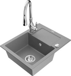 Mexen Enzo chiuvetă din granit cu 1 compartiment, cu picurător și baterie de bucătărie Savita, gri - 6506-71-672601-00 (6506-71-672601-00)