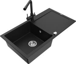 Mexen Leo chiuvetă de bucătărie din granit cu 1 compartiment, cu scurgător și baterie Duero, negru - 6501-77-671600-70 (6501-77-671600-70)