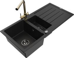 Mexen Andres chiuvetă granit 1, 5 cuve cu scurgător și baterie de bucătărie Duero, negru - 6515-77-671600-50-B (6515-77-671600-50-B)