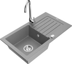 Mexen Pablo chiuvetă de granit cu 1 compartiment, cu picurător și baterie de bucătărie Telma, gri - 6510-71-670200-00 (6510-71-670200-00)