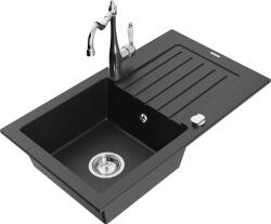 Mexen Chiuvetă de bucătărie granit Mexen Pablo cu 1 compartiment cu scurgător și baterie Carla, negru/auriu metalic - 6510-75-670700-0 (6510-75-670700-00)