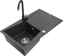 Mexen Cesar chiuvetă de granit cu 1 compartiment, cu scurgător și baterie de bucătărie Telma, negru pătat - 6514-76-670200-70 (6514-76-670200-70)