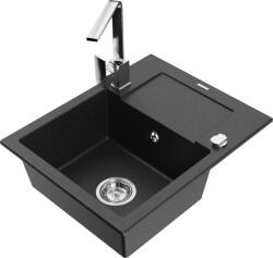 Mexen Enzo chiuvetă de bucătărie din granit, cu 1 compartiment și picurător și baterie de bucătărie Rita, negru/argintiu metalic (6506-73-670300-00)