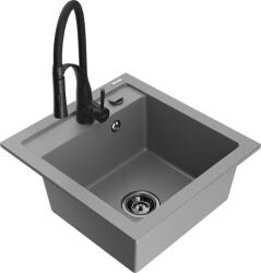 Mexen Vito chiuvetă de bucătărie din granit cu 1 compartiment și robinet de bucătărie Aster, gri - 6503-71-73450-70-B (6503-71-73450-70-B)