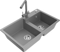 Mexen Tomas chiuvetă granit 2-camere cu baterie de bucătărie Duero, gri - 6516-71-671600-71 (6516-71-671600-71)