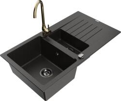 Mexen Matias chiuvetă granit 1, 5 compartimente cu scurgător și baterie Telma, negru/auriu - 6502-75-670200-50-B (6502-75-670200-50-B)